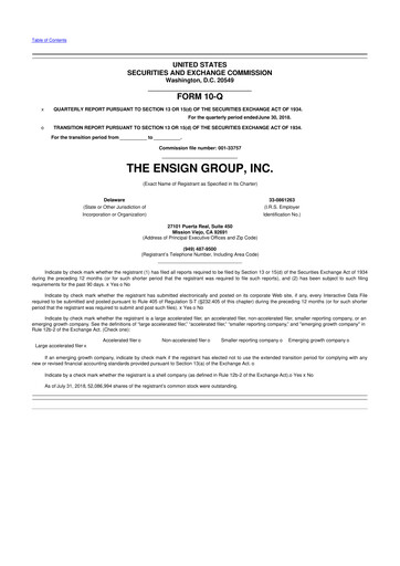 Thumbnail The Ensign Group 10-Q Quarterly Report FY2018 