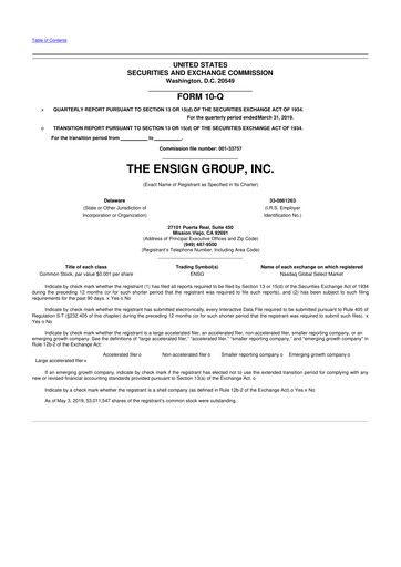 Thumbnail The Ensign Group 10-Q Quarterly Report FY2019 