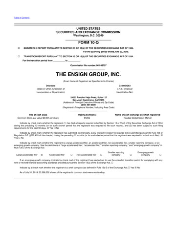 Thumbnail The Ensign Group 10-Q Quarterly Report FY2019 