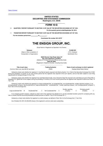 Thumbnail The Ensign Group 10-Q Quarterly Report FY2019 