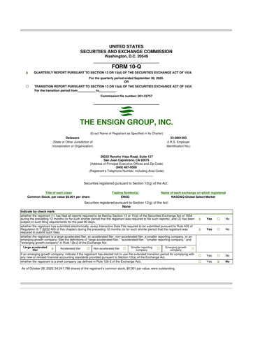 Thumbnail The Ensign Group 10-Q Quarterly Report FY2020 