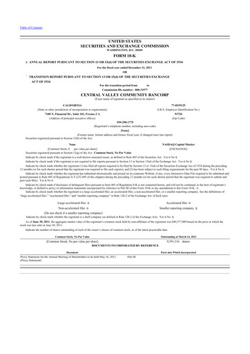 Vorschaubild Community West Bancshares 10-K Jahresbericht 2011