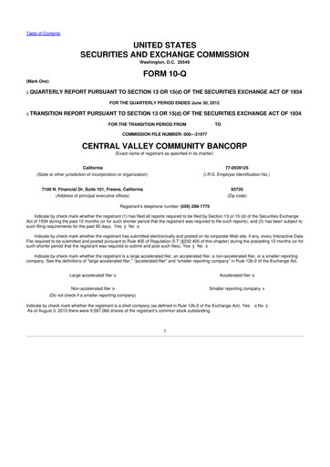 Thumbnail Community West Bancshares 10-Q Quarterly Report FY2012 