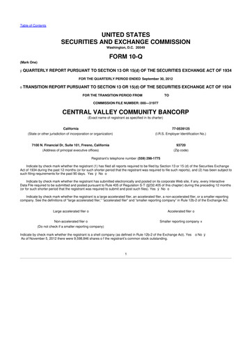 Thumbnail Community West Bancshares 10-Q Quarterly Report FY2012 