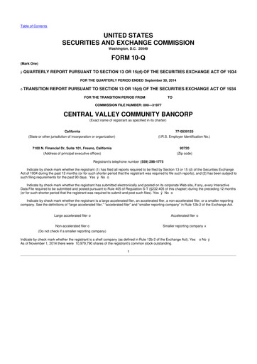 Thumbnail Community West Bancshares 10-Q Quarterly Report FY2014 