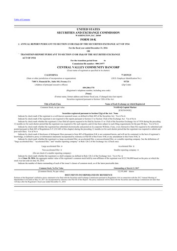 Vorschaubild Community West Bancshares 10-K Jahresbericht 2016