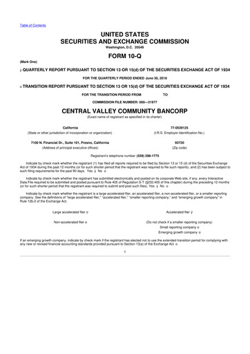 Thumbnail Community West Bancshares 10-Q Quarterly Report FY2018 
