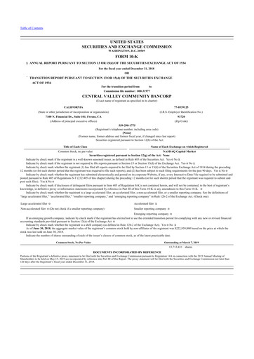 Vorschaubild Community West Bancshares 10-K Jahresbericht 2018