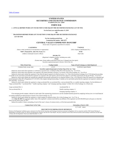 Vorschaubild Community West Bancshares 10-K Jahresbericht 2019