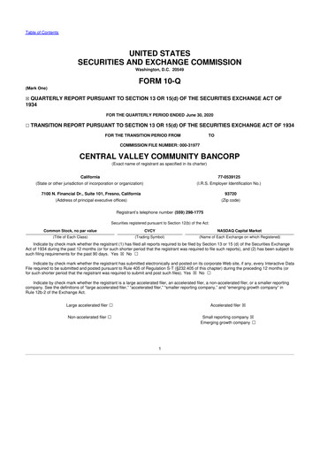 Thumbnail Community West Bancshares 10-Q Quarterly Report FY2020 