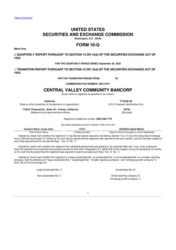 Thumbnail Community West Bancshares 10-Q Quarterly Report FY2020 