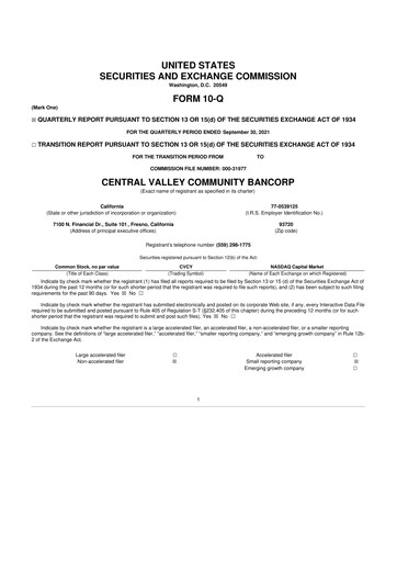 Thumbnail Community West Bancshares 10-Q Quarterly Report FY2021 