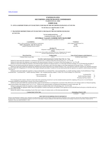 Vorschaubild Community West Bancshares 10-K Jahresbericht 2021