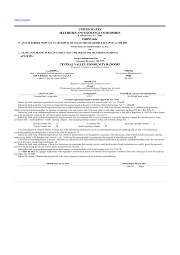 Vorschaubild Community West Bancshares 10-K Jahresbericht 2022