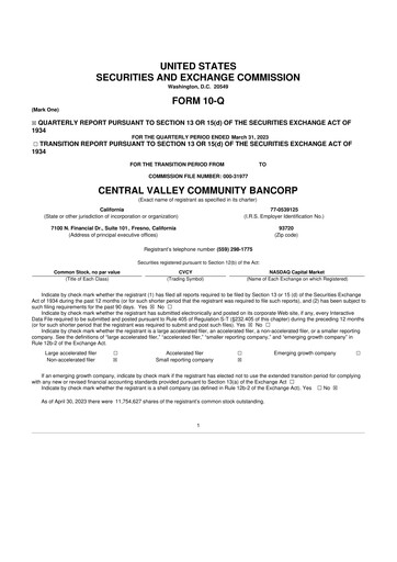 Thumbnail Community West Bancshares 10-Q Quarterly Report FY2023 