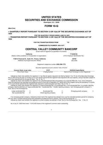 Thumbnail Community West Bancshares 10-Q Quarterly Report FY2023 
