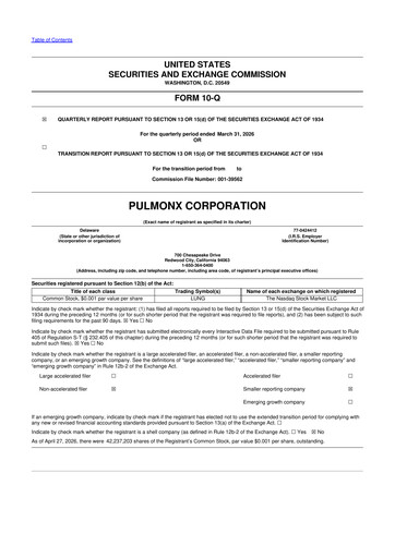 Miniature Pulmonx 10-Q Rapport trimestriel  