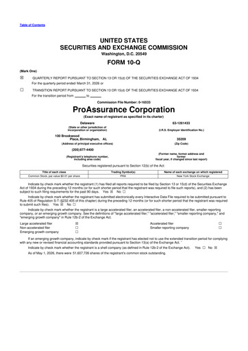 Thumbnail ProAssurance 10-Q Quarterly Report FY 