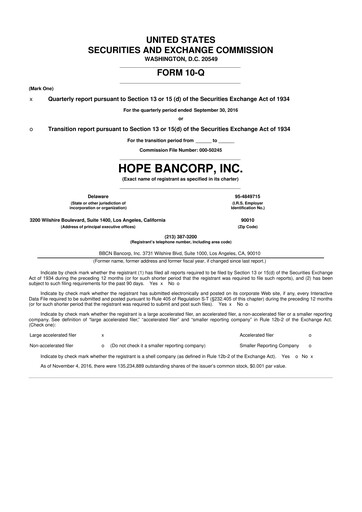 Thumbnail Hope Bancorp 10-Q Quarterly Report FY2016 