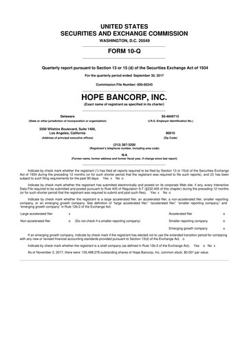 Thumbnail Hope Bancorp 10-Q Quarterly Report FY2017 