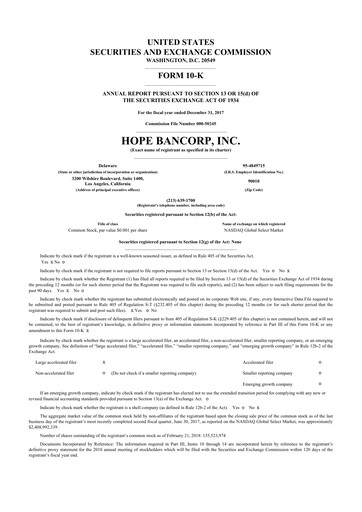 Thumbnail Hope Bancorp 10-K Annual Report 2017