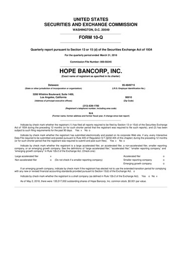 Thumbnail Hope Bancorp 10-Q Quarterly Report FY2018 