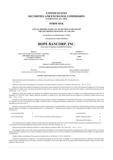 Thumbnail Hope Bancorp 10-K Annual Report 2018