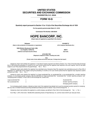 Thumbnail Hope Bancorp 10-Q Quarterly Report FY2019 