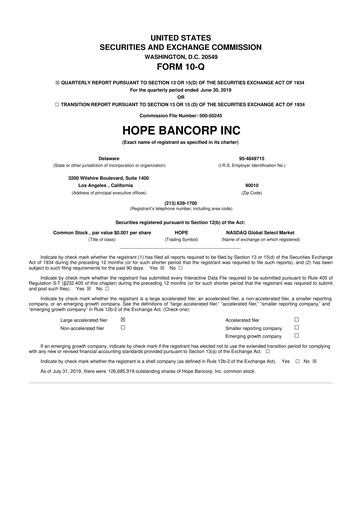 Thumbnail Hope Bancorp 10-Q Quarterly Report FY2019 