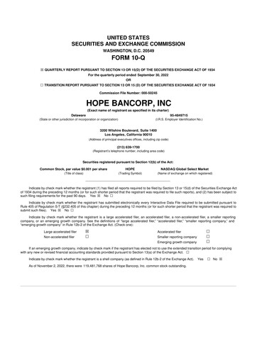 Thumbnail Hope Bancorp 10-Q Quarterly Report FY2022 