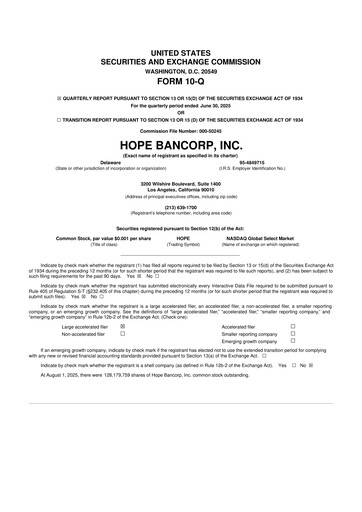 Thumbnail Hope Bancorp 10-Q Quarterly Report FY2025 