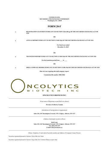 Thumbnail Oncolytics Biotech
 20-F Annual Report 