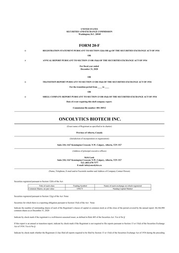 Thumbnail Oncolytics Biotech
 20-F Annual Report 2020