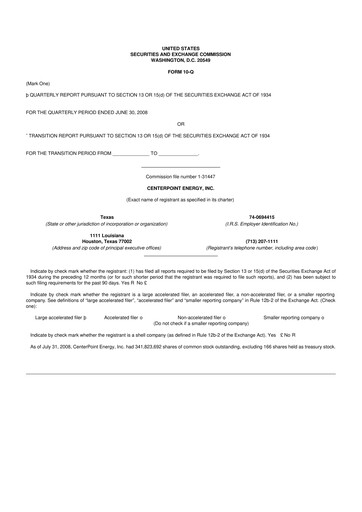 Thumbnail CenterPoint Energy
 10-Q Quarterly Report FY 