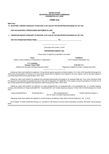 Thumbnail CenterPoint Energy
 10-Q Quarterly Report FY 