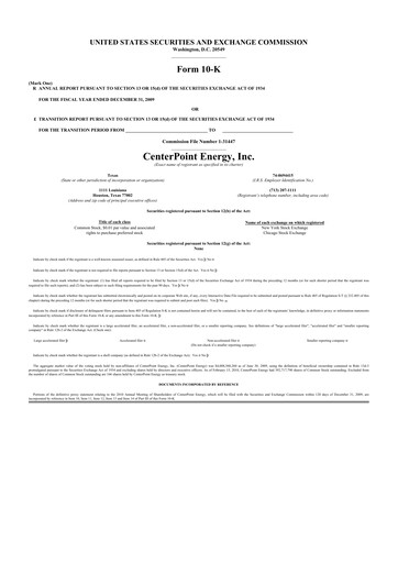Thumbnail CenterPoint Energy
 10-K Annual Report 