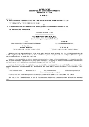 Thumbnail CenterPoint Energy
 10-Q Quarterly Report FY2010 