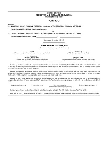 Thumbnail CenterPoint Energy
 10-Q Quarterly Report FY2010 
