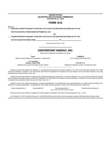 Thumbnail CenterPoint Energy
 10-Q Quarterly Report FY2010 