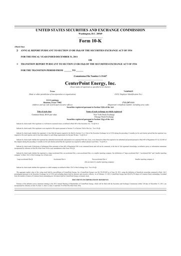 Thumbnail CenterPoint Energy
 10-K Annual Report 2011