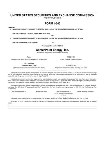 Thumbnail CenterPoint Energy
 10-Q Quarterly Report FY2013 