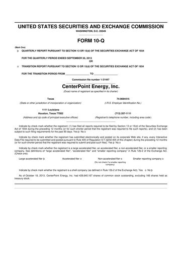 Thumbnail CenterPoint Energy
 10-Q Quarterly Report FY2013 