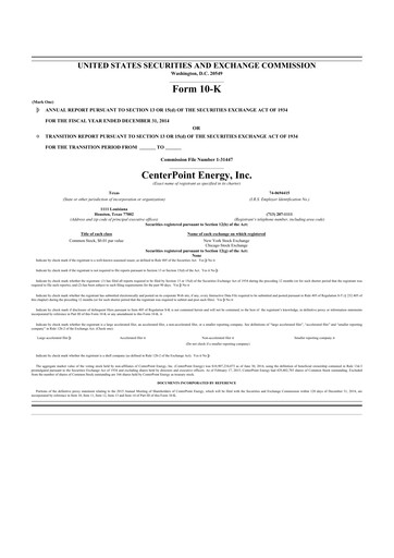 Thumbnail CenterPoint Energy
 10-K Annual Report 2014