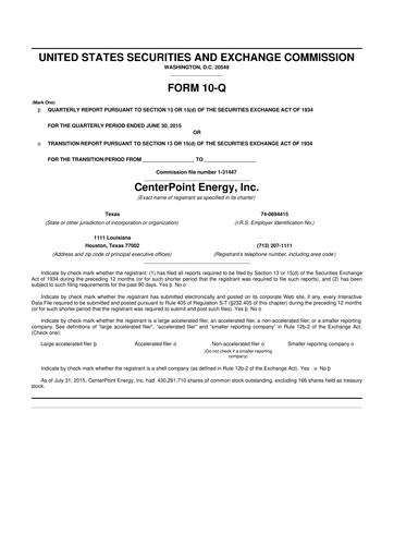 Thumbnail CenterPoint Energy
 10-Q Quarterly Report FY2015 