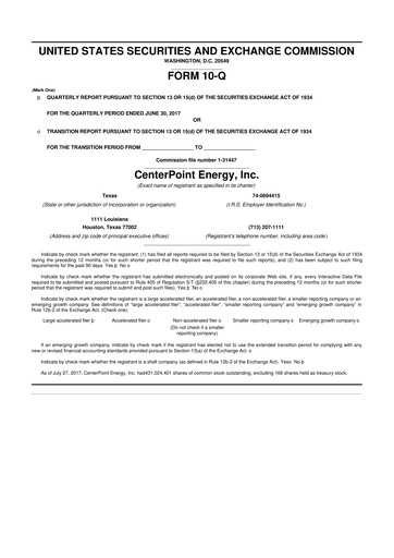 Thumbnail CenterPoint Energy
 10-Q Quarterly Report FY2017 