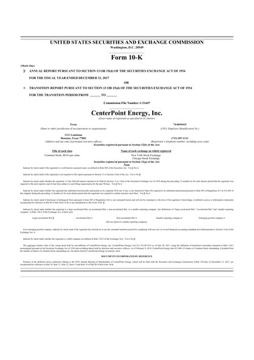 Thumbnail CenterPoint Energy
 10-K Annual Report 2017