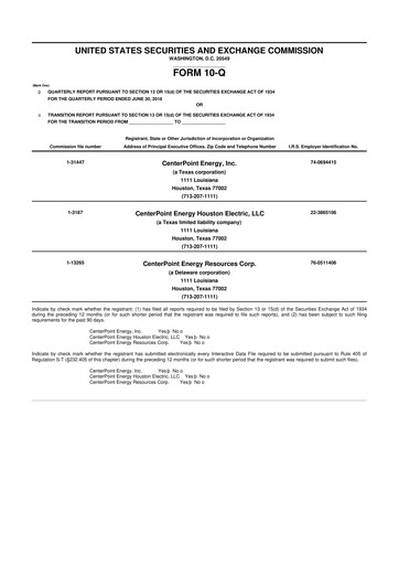 Thumbnail CenterPoint Energy
 10-Q Quarterly Report FY 