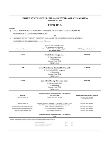 Thumbnail CenterPoint Energy
 10-K Annual Report 