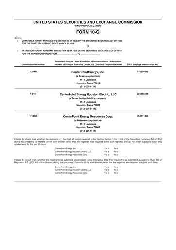 Thumbnail CenterPoint Energy
 10-Q Quarterly Report FY 