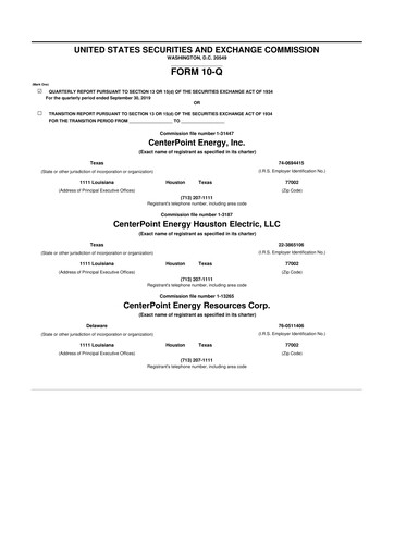 Thumbnail CenterPoint Energy
 10-Q Quarterly Report FY 